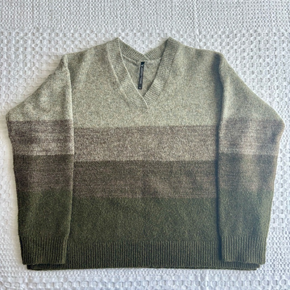 Kuhl Ombre V Neck Sweater Olive Brown Beige Grey Women’s Size XL Gorpcore